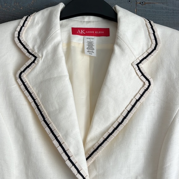 Anne Klein Linen Blend Ruffle Stretch 3/4 Sleeves Blazer 4 - Picture 2 of 12